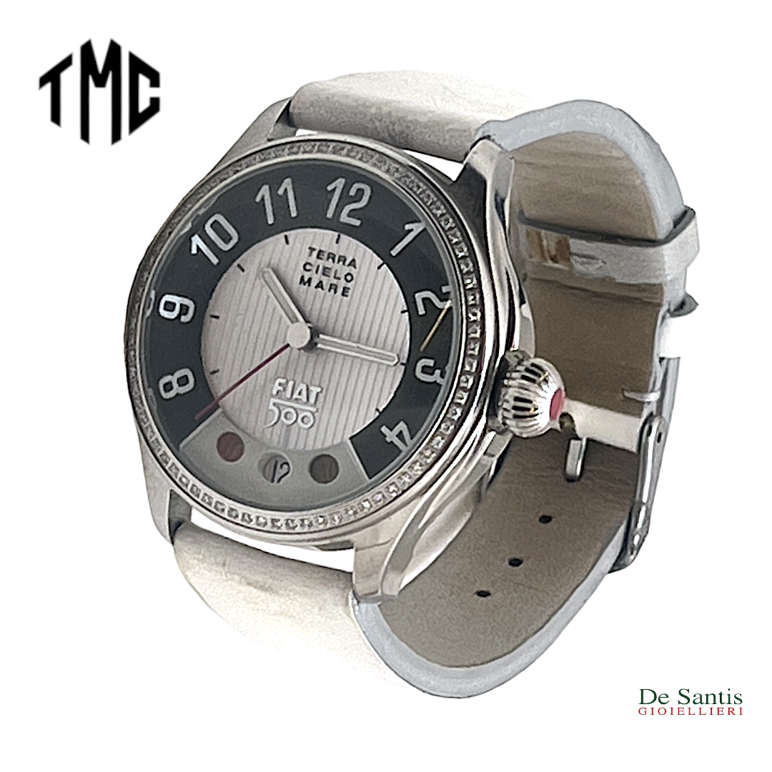 TMC Orologio Al Quarzo Fiat 500 Cassa in Acciaio e Lunetta con Diamanti Gioielleria De Santis
