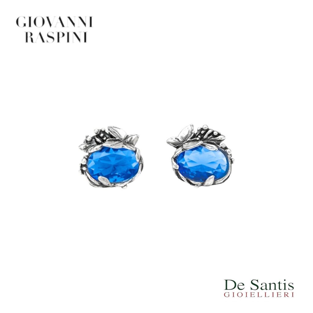 Orecchini Raspini Farfalla Eden in argento 925 con quarzo blu zaffiro, gioiello natura.