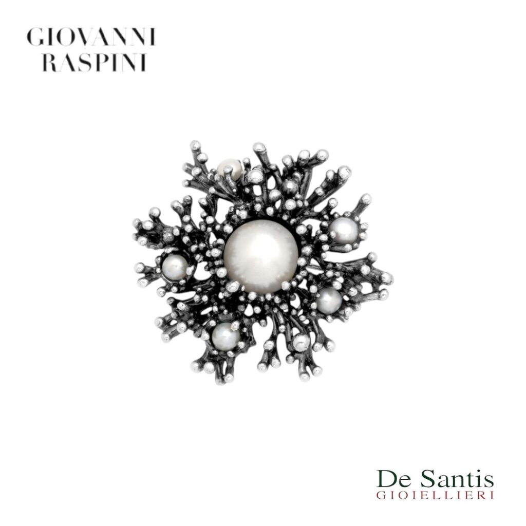 Spilla Raspini Anemone argento 925 brunito con perle naturali
