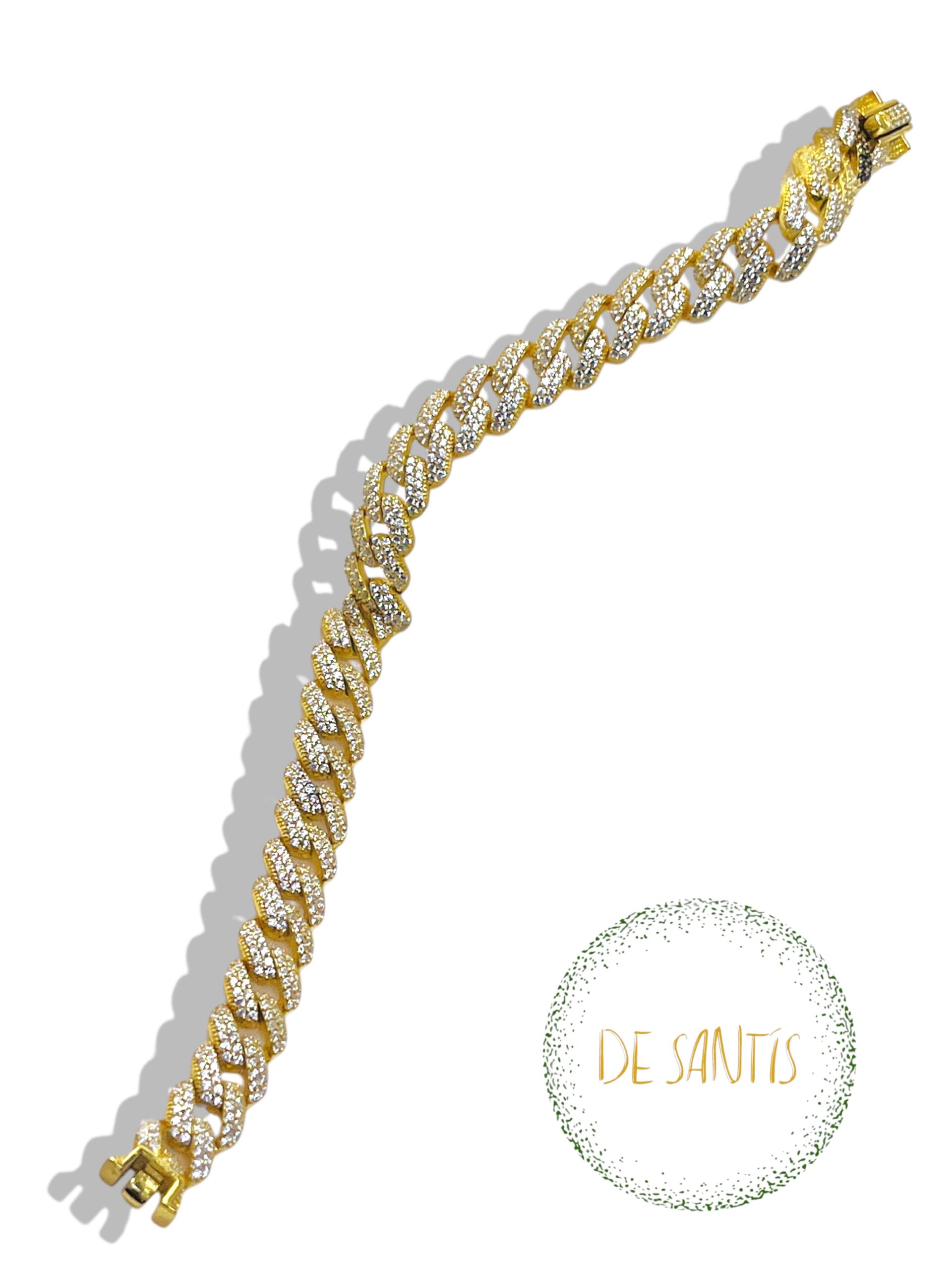 Bracciale Argento Dorato De Santis Zirconi Cuban Link: L'Audacia del Design Cuban Link e la Luce del Micropavé - immagine 2