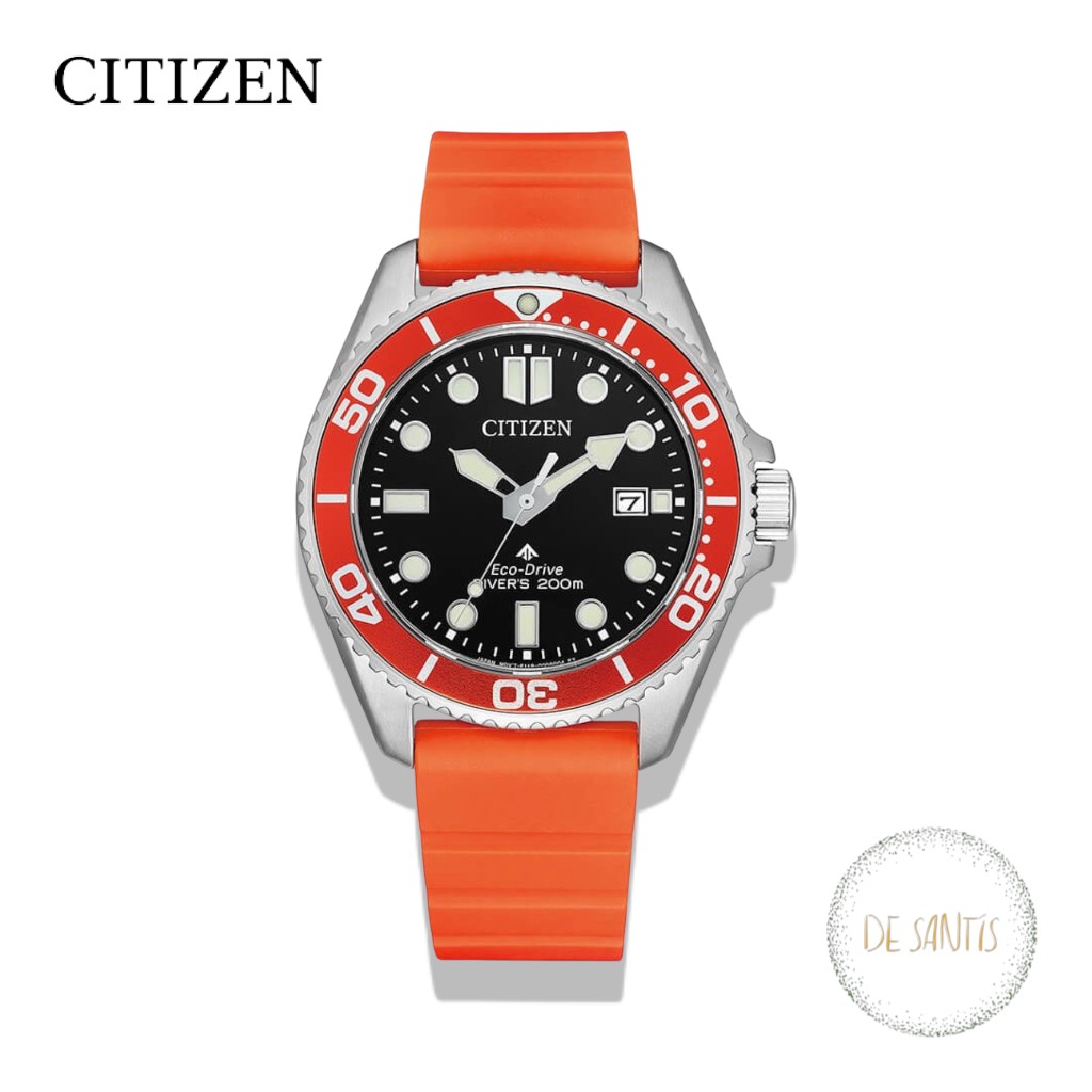 Orologio subacqueo professionale Citizen Promaster Diver BN0268-01E Eco-Drive cassa acciaio 40mm quadrante nero lunetta e cinturino arancione Selezione De Santis