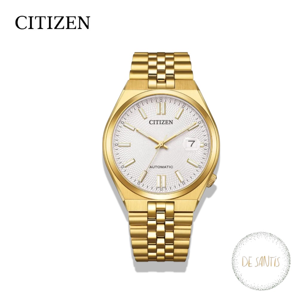 Orologio uomo Citizen Tsuyosa 60 NK0022-50A Automatico in acciaio dorato con quadrante argento lavorato a guilloché e bracciale integrato Selezione De Santis