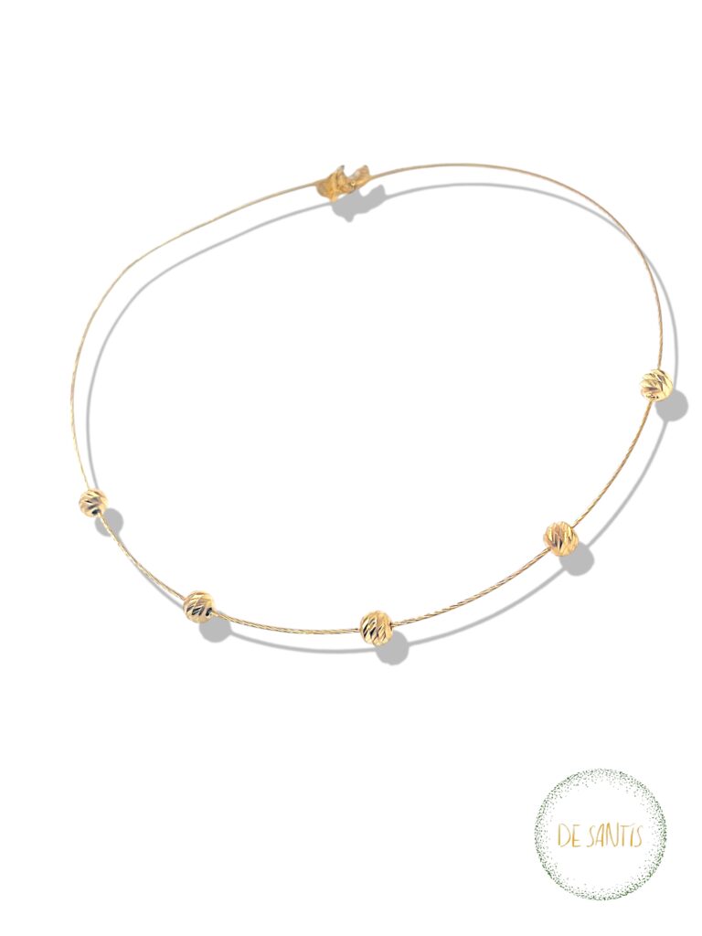 Collana girocollo rigida da donna a cavetto ritorto in argento dorato De Santis con sei sfere sfaccettate a taglio diamante Selezione De Santis