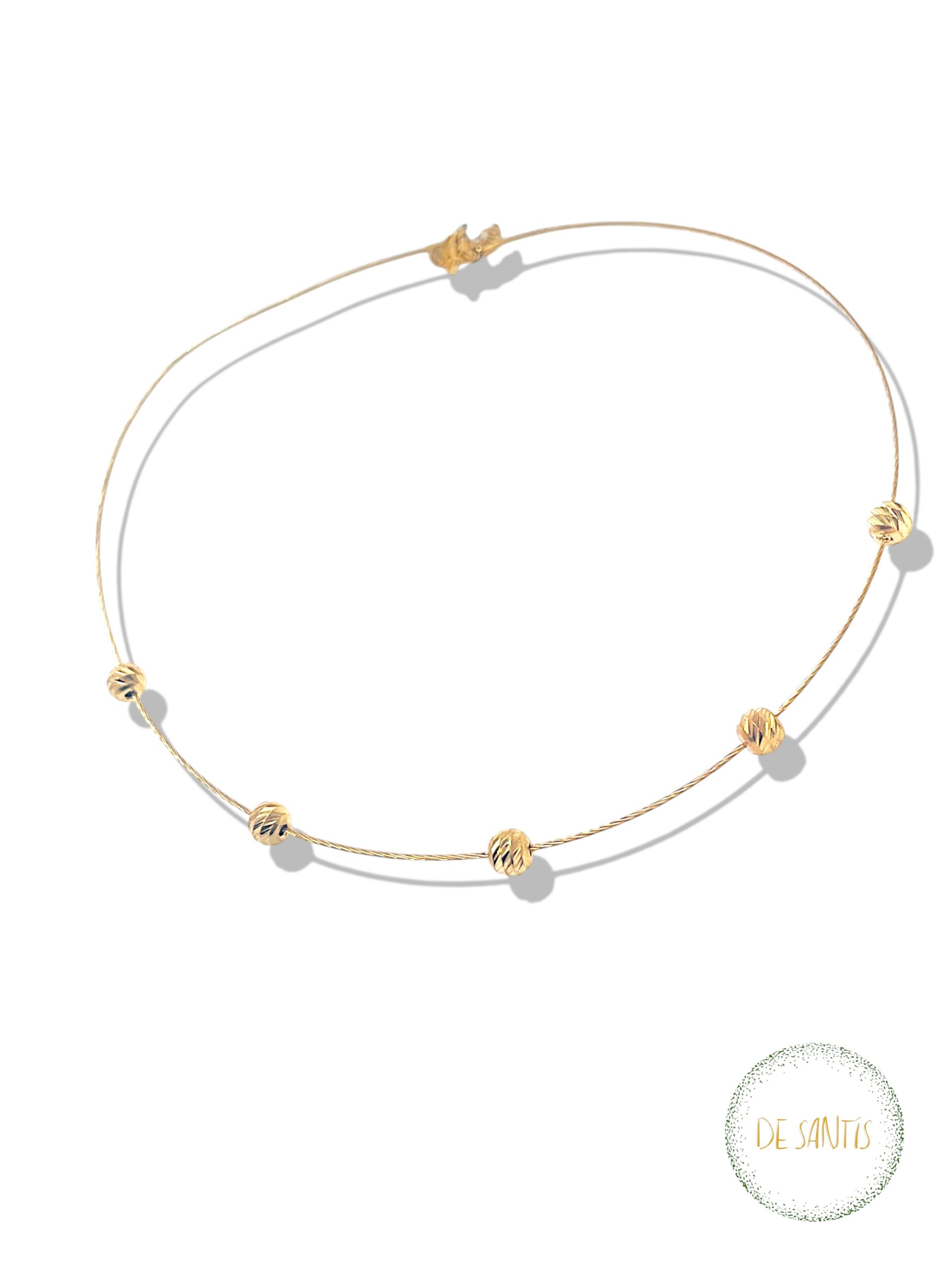 Collana girocollo rigida da donna a cavetto ritorto in argento dorato De Santis con sei sfere sfaccettate a taglio diamante Selezione De Santis