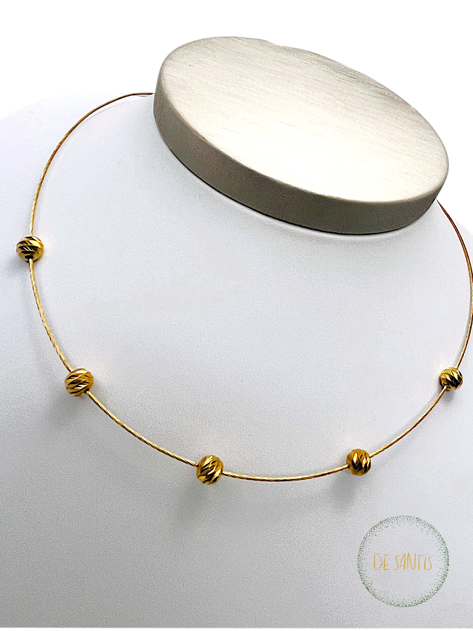 Collana Argento Dorato De Santis Girocollo Sfere Diamantate: La Grazia Geometrica del Girocollo a Filo Dorato - immagine 2