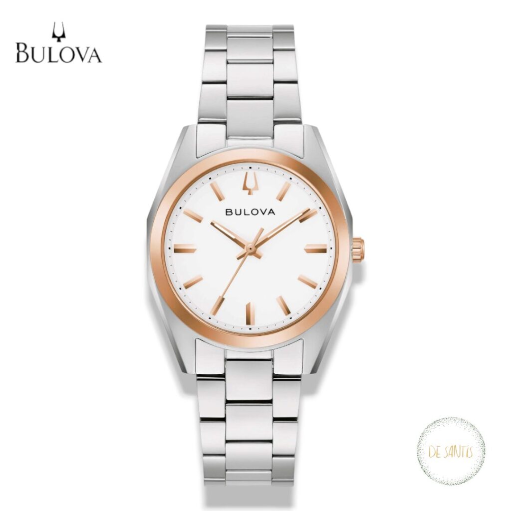 Orologio solo tempo da donna Bulova Surveyor Lady 31mm Bicolore 98L337 in acciaio bicolore oro rosa con quadrante bianco e bracciale metallo Selezione De Santis