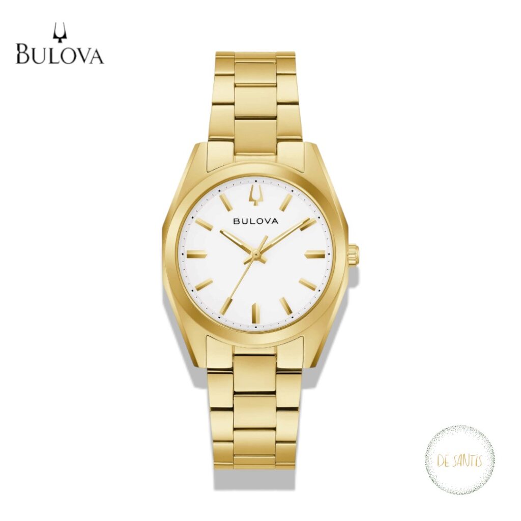 Orologio solo tempo da donna Bulova Surveyor Lady 31mm Oro Giallo 97L206 in acciaio placcato oro con quadrante bianco e bracciale metallo Selezione De Santis