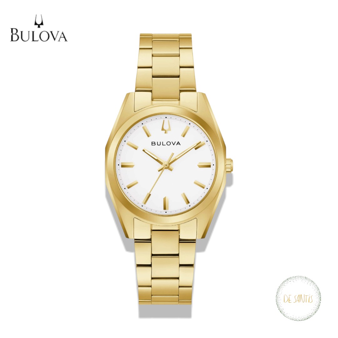 Orologio solo tempo da donna Bulova Surveyor Lady 31mm Oro Giallo 97L206 in acciaio placcato oro con quadrante bianco e bracciale metallo Selezione De Santis