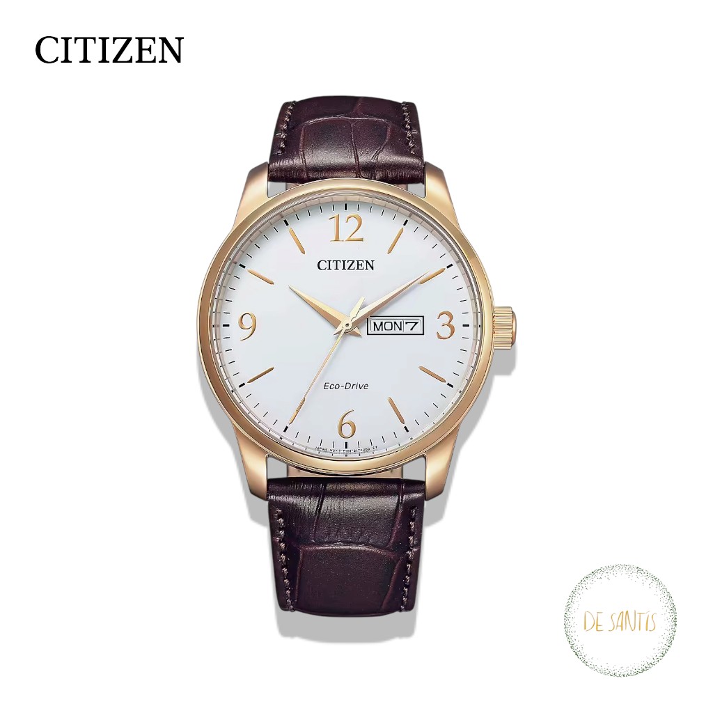Orologio solotempo uomo Citizen Eco-Drive Classic Elegant BM8553-16A in acciaio oro rosa con quadrante argento e cinturino pelle marrone Selezione De Santis