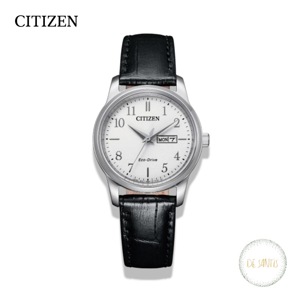 Orologio Citizen L EW3260-17A Donna Eco-Drive cassa acciaio quadrante bianco Day-Date e cinturino pelle nero Selezione De Santis