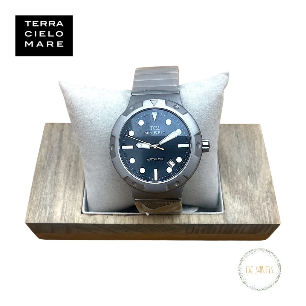 Orologio subacqueo professionale TCM Sea First Delfino Titanio Automatico 41mm con quadrante nero e bracciale in titanio sabbiato Selezione De Santis