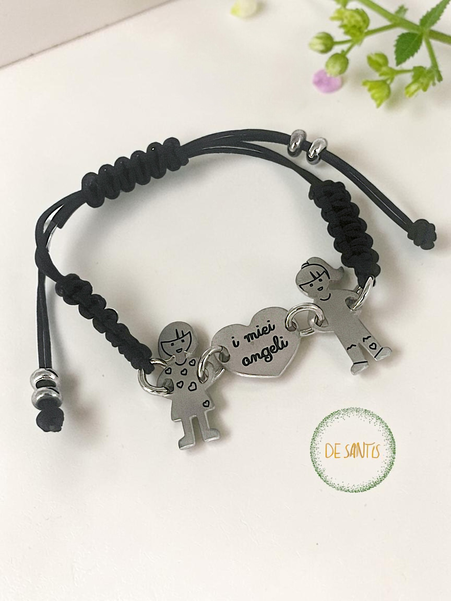 Bracciale I Miei Angeli Regolabile Argento e Cordino: L'Amore di Mamma nel Bracciale Regolabile Argento e Cordino - immagine 2
