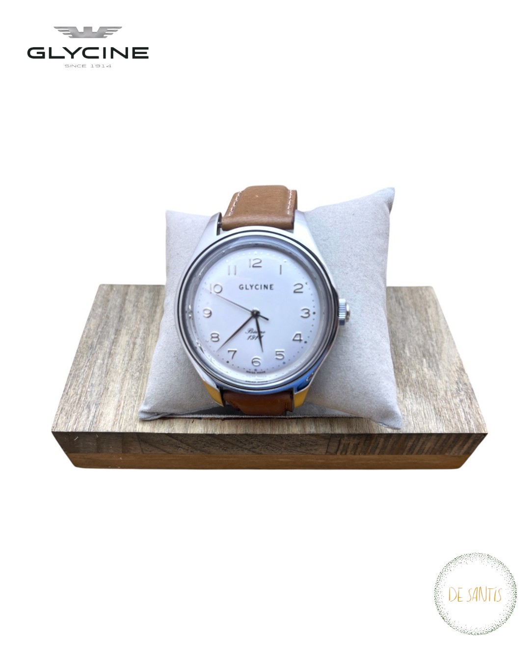 Orologio Glycine Bienne 1914 Carica Manuale 44mm 3794 in acciaio con quadrante argento numeri arabi e cinturino pelle Selezione De Santis